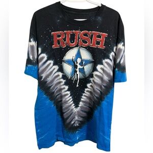 RUSH Liquid Blue Tie Dye Starman T-Shirt Blue & Black Size XL Rock Band